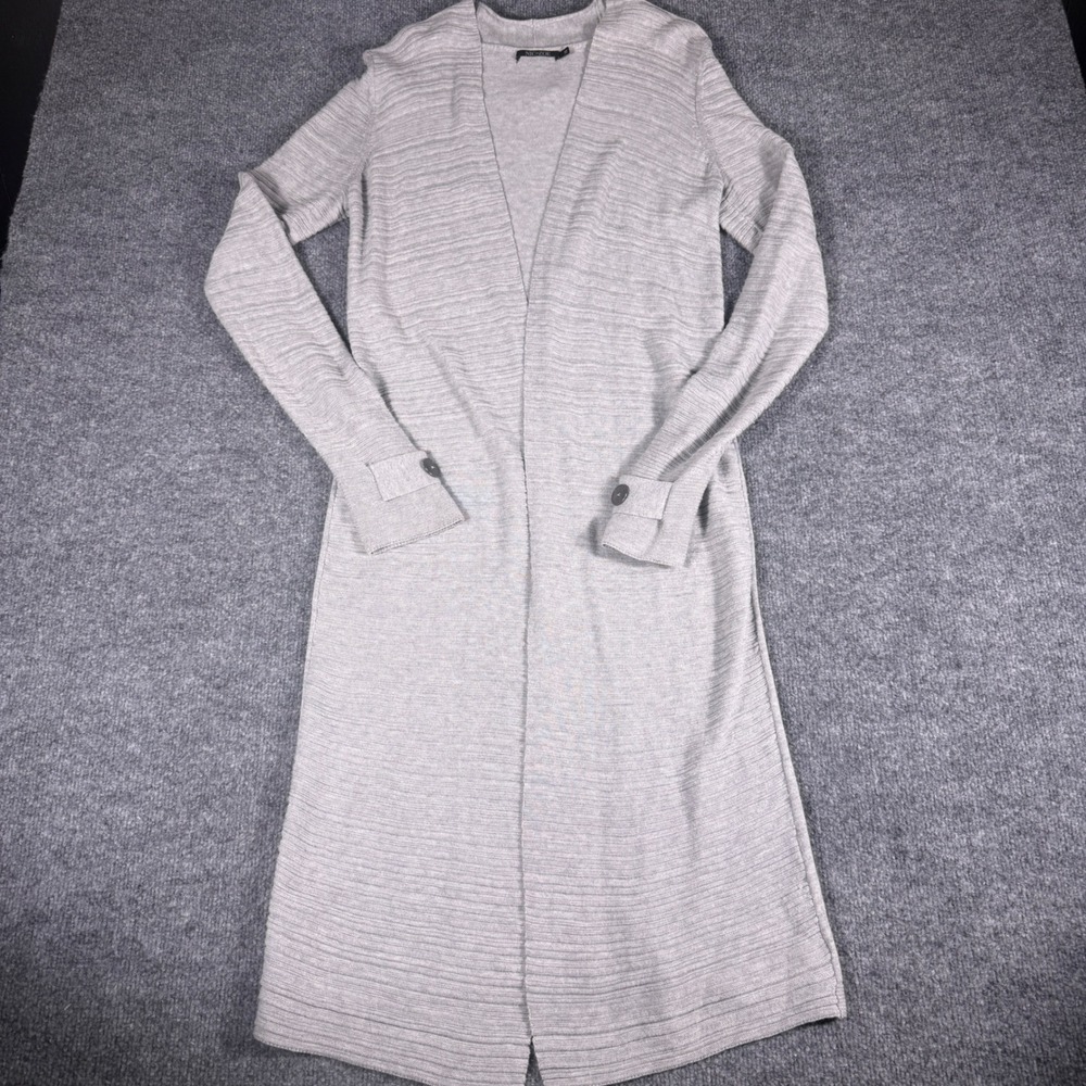 Nic+Zoe Womens Gray Ribbed Longline Open Front Duster Cardigan Sweater XS